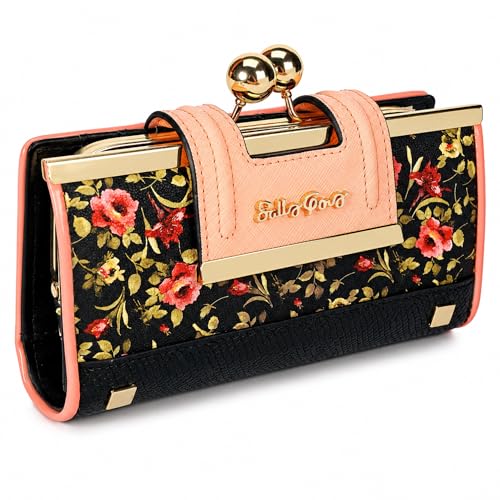 Image of Floral Wallet for Women, Vintage Kiss-Lock Clutch Purse