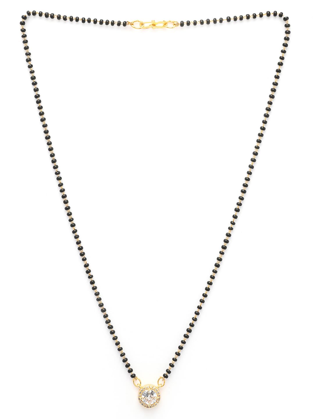 adiva 18K Gold-Plated Circular Shaped Cubic Zirconia Stone & Beaded Mangalsutra, Traditional Stylish Mangalsutra for Women Party, Wedding, Bridal, Occasion, Festive-picture-8