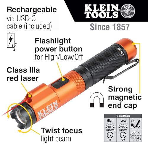 KLEIN TOOLS 56040 Magnetic LED Flashlight, 350 Lumen Rechargeable Flashlight, Twist Focus, Laser Pointer, Hands-Free, USB Charging Cable, for Work and Outdoor by KLEIN TOOLS - Image 2