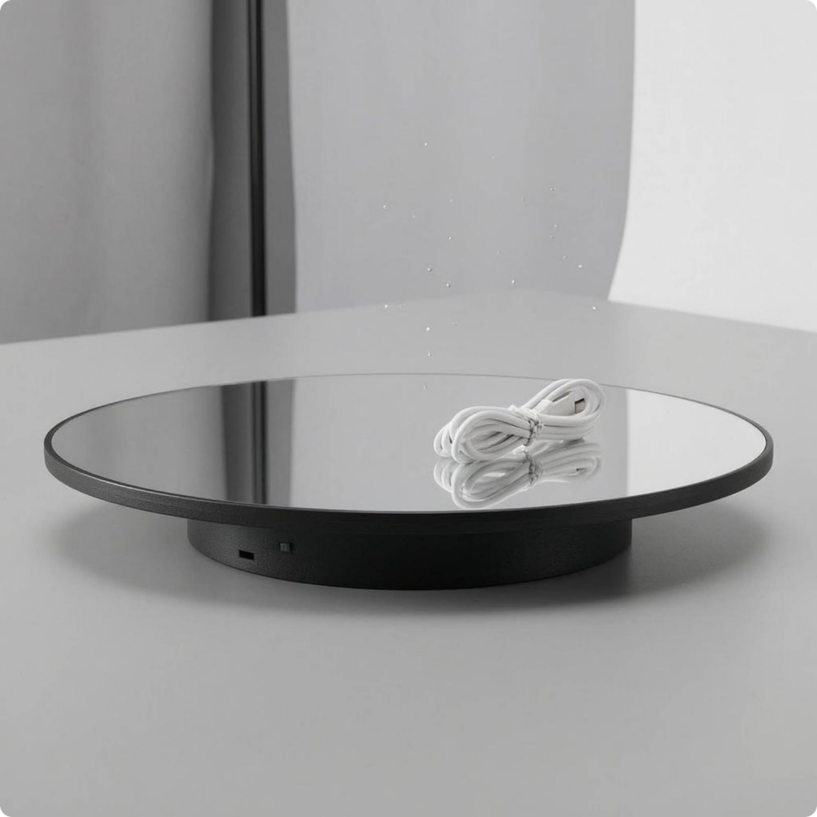 Piattaforma Girevole Elettrica Rotante Turntable Espositore Specchiato Piatto Rotante Motorizzato Top a Specchio Base Bassa Cilindrica 5 Kg USB 5V, Bianco Specchiato, 2668-25cm