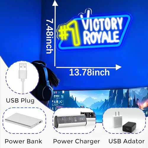 Image of #1 Victory Royale Neon Signs for Wall Decor, Fortnight Game Neon Lights for Fort Game Lover Gifts with Dimmer Switch USB Power LED Neon Lights for Man Cave Bar Birthgday Gifts