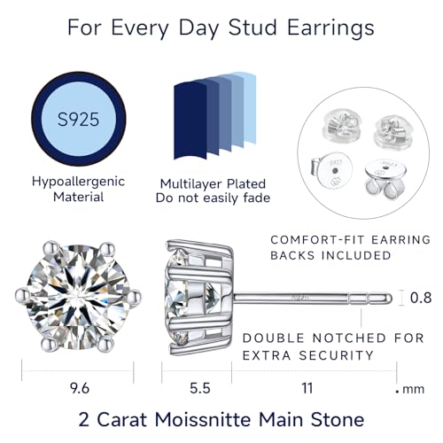 MomentWish Moissanite Earrings, Birthday Gifts for Her, Simulated Diamond Stud Earrings for Women, 925 Sterling Silver Studs Jewelry Gift for Anniversary Christmas 6