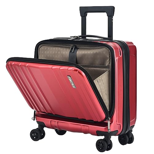 Image of Kaleenie 16 inch Carry on Luggage with 2 Laptop Compartments, ABS+PC Suitcase with Dual Control TSA Lock, YKK Zipper, Silent Wheels, for Business Travel, Wine Red
