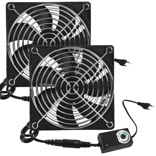 2 ventiladores extractores de aire de 120 mm, silenciosos DC12 V, mini ventilador axial con velocidad ajustable, potente ventilador de pared para cocina, baño, garaje, sótano, tienda de cultivo DIY