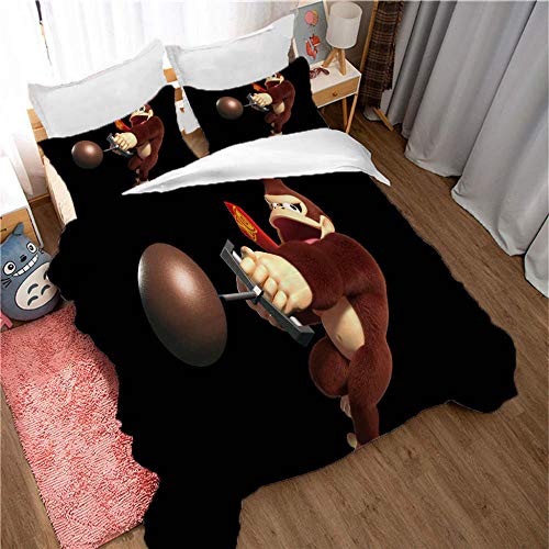 WRIXFA Bedding Housse de Couette 140x200cm avec 2 Taies d'oreiller 3D Orang-outan Animal de Dessin animé Parure de Lit 2 Personnes - Sets de Housse Couette hypoallergénique en Microfibre Cover