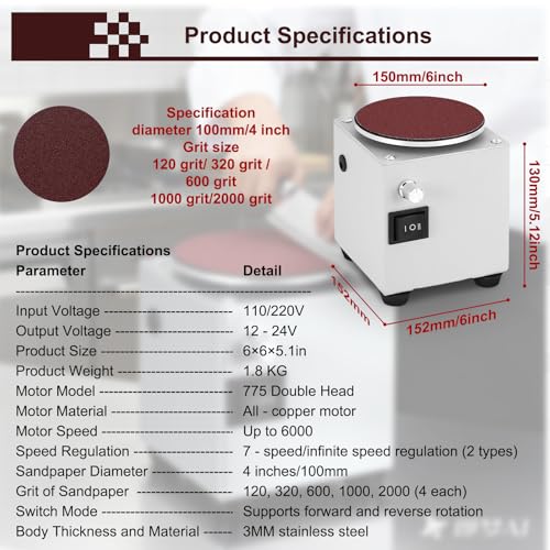 Image of 4 inch /6 inch Mini Disc Sander & Bench Grinder, Forward /Reverse&Stepless Speed Control for Wood, Metal, Stone, Scissors Sanding (6 Inch)