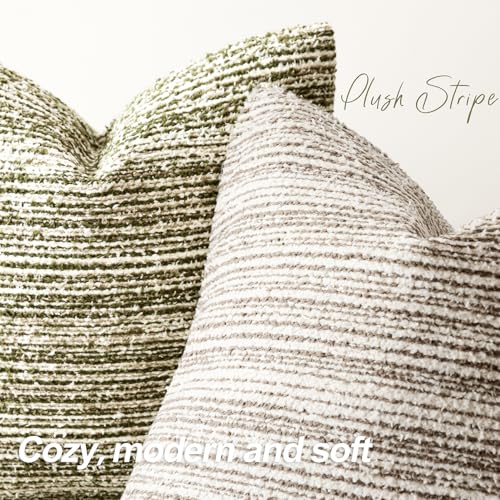 Image of Foindtower Set of 2 Faux Fur Textured Modern Throw Decorative Pillow Covers Lumbar Accent Striped Cushion Sherpa Boho Farmhouse Pillowcase for Couch Sofa Living Room Home Decor 12x20 Inch,Sage Green