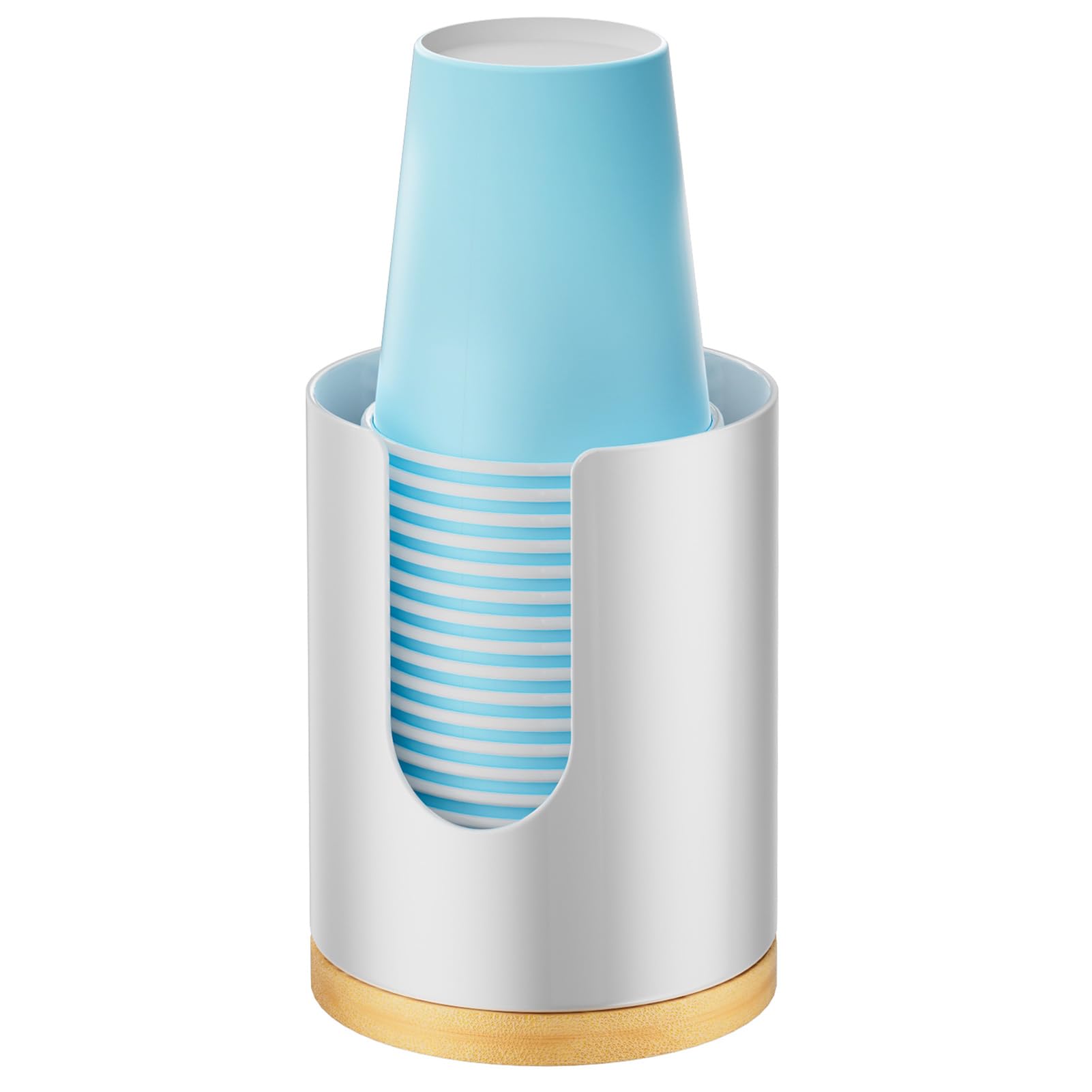 VITVITI Bathroom Cup Dispenser, Bathroom Mouthwash Cup Holder, 4 OZ Disposable Paper Cup Holders for Countertop/Vanity, Metal and Bamboo(White)