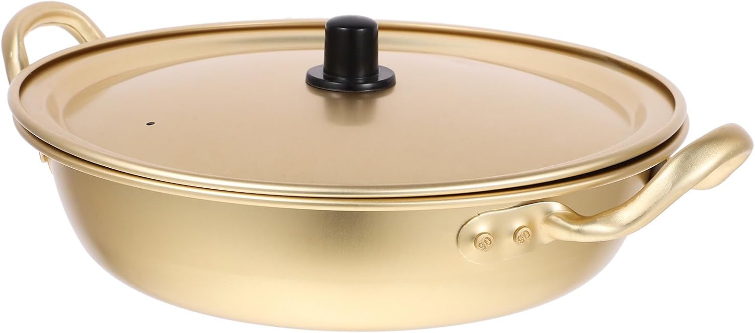 Sosoport Aluminum Alloy Ramen Noodle Pot with Lid Lightweight and Easy to Clean Yellow Korean Instant Noodle Cooker for Curry and Stews at Beaches or Backyard Parties