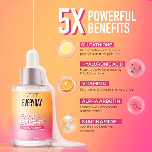 Image of RENEE Everyday Face Bright Illuminating Face Serum | Reduces Dark Spots & Acne, Brightens Skin, Improves Complexion & Radiance | For All Skin Types | With Glutathione, Niacinamide & Vitamin C | 30ml