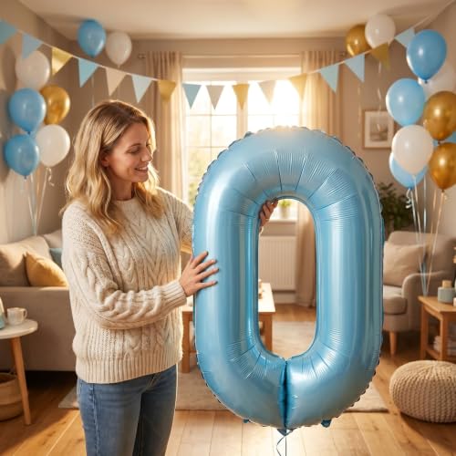 Image of Number 10 Balloon Foil Mylar Balloons for Birthday Party Decoration (Sky Blue, 40 Inch)