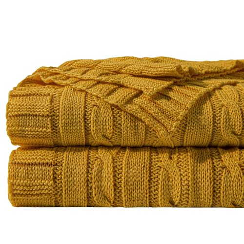 NTBAY 100% Pure Cotton Cable Knit Throw Blanket, Super Soft Warm 51x67 Knitted Throw Blanket for...