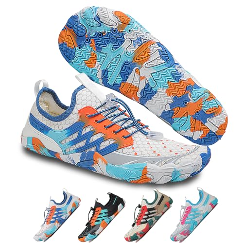 Image of Beach Water Shoes for Women Men Quick Dry Non-Slip Wide Toe Hike Barefoot Footwear for Beach Pool Aqua Swim Surf Walk