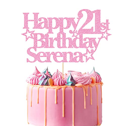 Personalized Happy Birthday Cake Topper | Custom Party Decoration with Any Name Any Age | Multicolor Glitter Cake Topper 13th 16th 18th 21st 30th 50th 60th 80th (Baby Pink)
