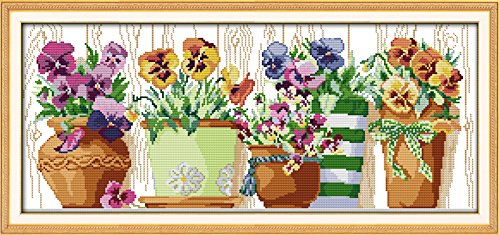 Joy Sunday Needlework Cross Stitch Kits 11CT Stamped Full Range of Embroidery Starter Kit for Beginners Pre-Printed Pattern - The pottings on The windowsill(2)