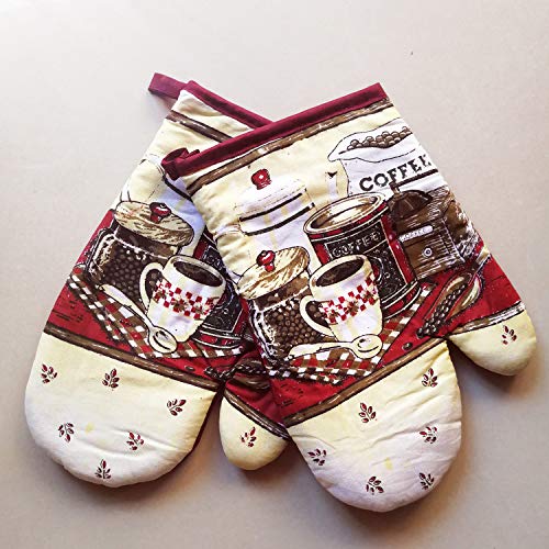 Fstiko Kitchen Towel 4 Piece Linen Set 2 Towels 2 Pot Holders 2 Oven Mittfor Cooking, Baking, Housewarming (Coffee Cup) #TOP6
