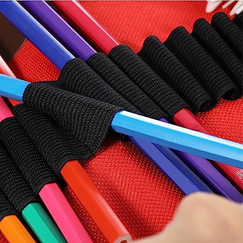 Image of PATIKIL Handmade 72 Slots Roll Up Pencil Case, Oxford Cloth Pencil Wrap Pouch Pen Holder Organizer for Artist Drawing Coloring Sketching, Brown /Black