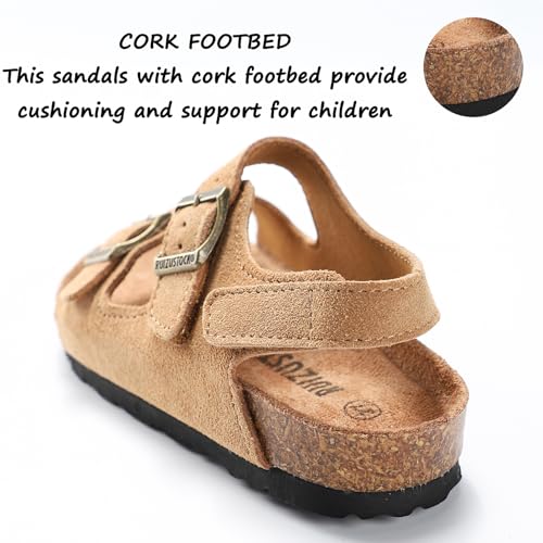 Image of Toddler Sandals Boys Girls Cork Footbed Sandals Kids Adjustable Back Strap Slippers Double Buckle Slide Beach Shoes for Indoor Outdoor