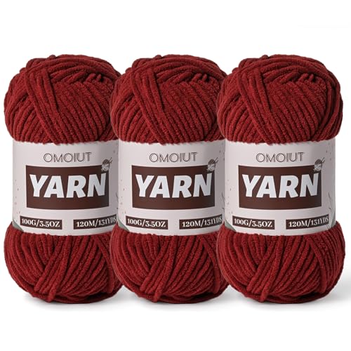 Image of 3 Packs Plush Chenille Chunky Crochet Yarn - Baby Yarn for Crocheting Soft - Velvet Yarns Knitting for Blankets Crafts - Fluffy Amigurumi Yarns 300g / 393yd (3 Coffee)