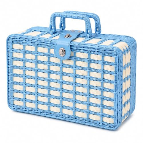 Image of ABS Hard Shell Cosmetic Travel Hand Luggage Portable Carrying Makeup Case Suitcase Organizer Box Vanity Mini Suitcase Small Accessory Bag, 30 cm, No Wheels (Wowen Blue)