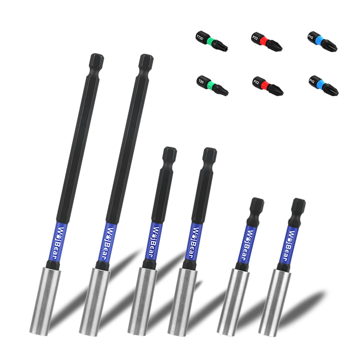 WojBear 6 PCS Magnetic Extension Bit Holder Set, 2 * 75mm 2 * 100mm 2 * 150mm