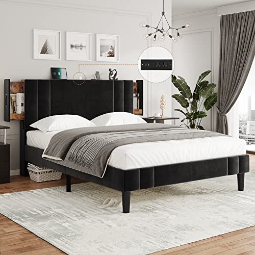 Aogllati Full Size Bed Frame With Headboard & Storage, Full Bed Frame With Charging Station, Bed Frame Full Size With Side Pulling Storage And Strong Wood Slat Support, No Spring Box Needed #TOP3