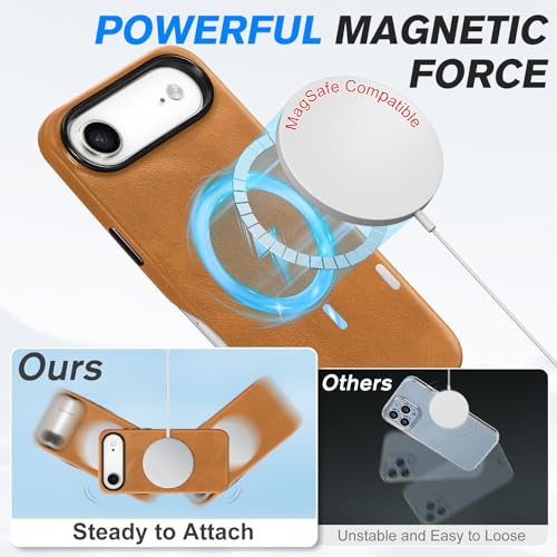 Image of SHIELDON Genuine Leather Case for iPhone Air 6.5 inch 2025, Retro Light Brown | Compatible with MagSafe, Magnetic Wireless Charging, Camera Button, Metal Buttons, Camera Bezel, Slim, Shockproof, Women Men