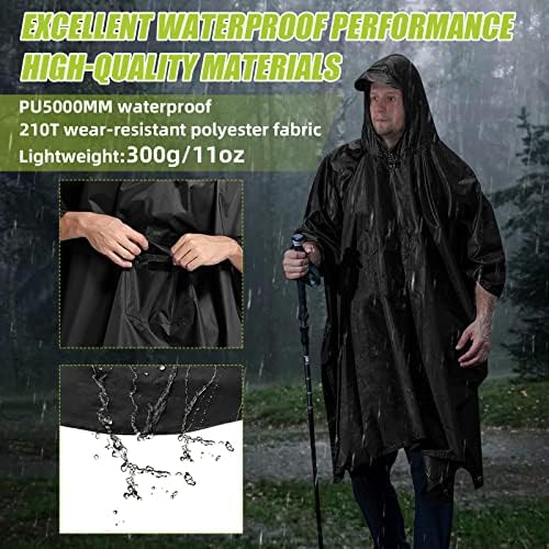 SEWOLF Waterproof Poncho Adult,Multifunctional Rain Poncho Reusable Rain Cape Hooded Poncho/Sunshade Tarp/Picnic for Outdoor Camping Hiking Cycling Climbing