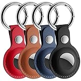 Leather Airtag Case for Apple AirTag, Keychain AirTags Case with Anti-Lost Key ring, [4 PACK]...