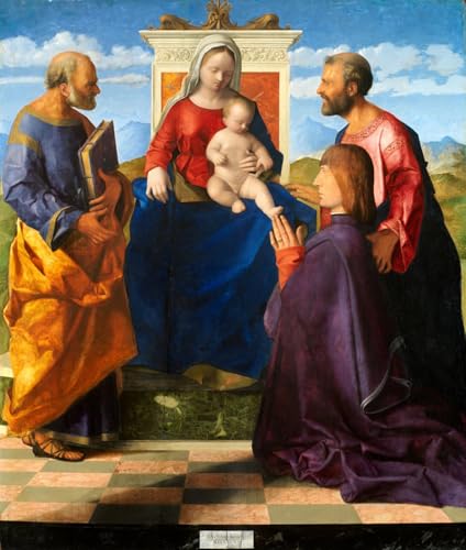 XcBAIHOUD Famoso Mural Pintura Cuadros Popular Lady col Bambino in trono con Pietro e Paolo e un donatore di artista famoso para la Decoración del Hogar de la Oficina 60x90cm