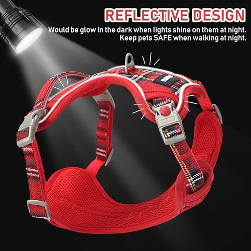 GAMUDA Dog Harness Collar and Leash Set, Dog Harness, No Chock No Pull Adjustable Vest Harnesses Plaid Reflective for Medium Dog, Cat, Small Horse, Small Bull and Pig (Red, XS) - Thumbnail 7