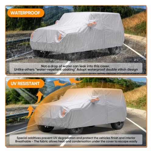 Image of Car Cover for Jeep Wrangler 2 Door 1987-2026 JK JL CJ YJ TJ Outdoor Waterproof Sun Rain Snow Hail UV Protection with Driver Door Zipper,Silver