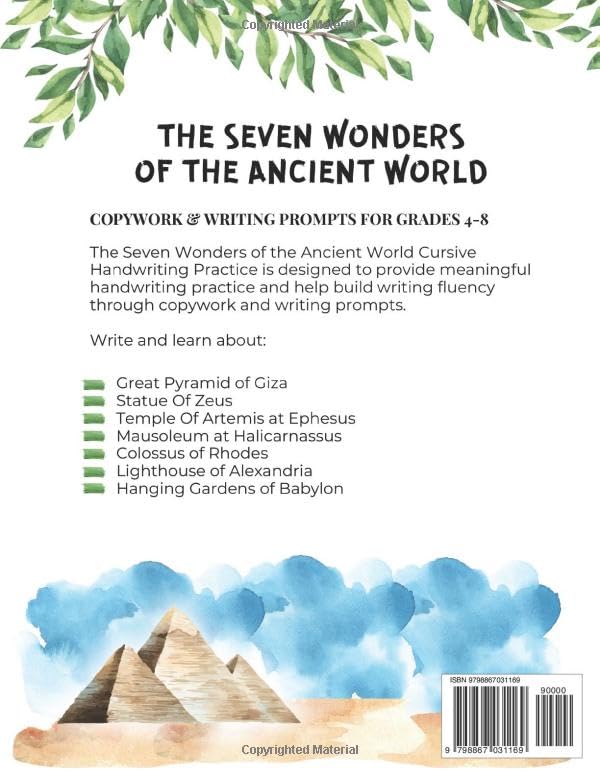 Cursive Handwriting Practice for Writing Fluency: The Seven Wonders of the Ancient World: Copywork and Writing Prompts Workbook - Image 2