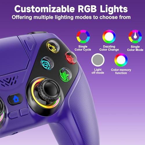Image of Gamrombo LED Wireless Controller for PS5, Compatible with PS5 Pro /Slim /PC, n, 3.5mm Audio Jack, 6-Axis Motion Control Gamepad with Speaker, Dual Vibration, Macro /Turbo Functio (Purple)