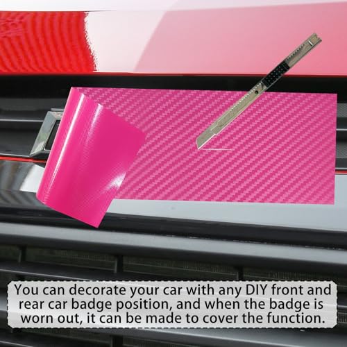 Image of QianBao Compatible with Carbon Fiber Vinyl Wrap 11.8 inch x 4 inch Chevy Bowtie Emblem Wrap Kit with Spatula and Cutter 3 Pcs Universal Logo Overlay Pink
