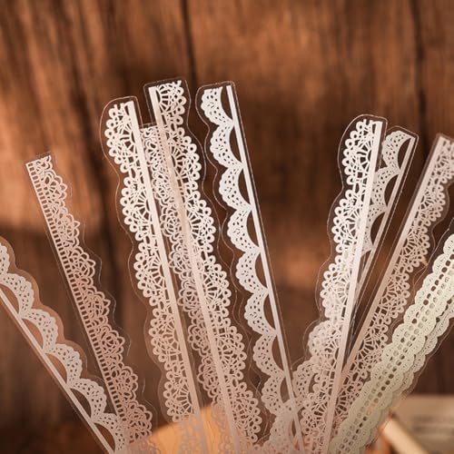 Obujopal 40 Pcs Transparent Lace PET Stickers for Scrapbooking Junk Journal Card Making Collage Diary Planner Notebook Letter Photo Album Craft Project Decoration, 5 Patterns (Brown)
