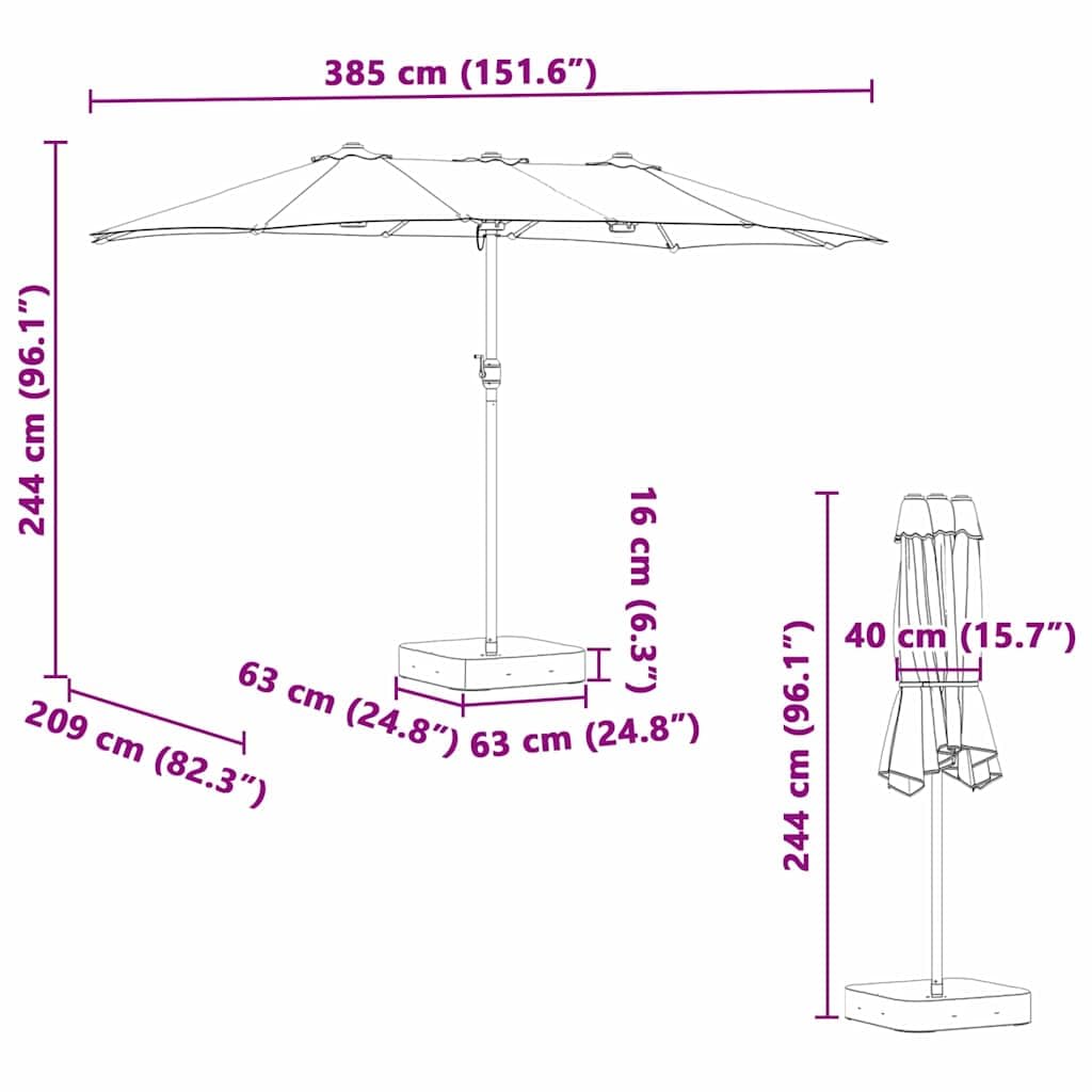 Parasol ogrodowy z poliestru i stali x x x ze składaną korbą, na taras, balkon, do ogrodu, ochrona przed słońcem i stabilną ochroną przed wiatrem