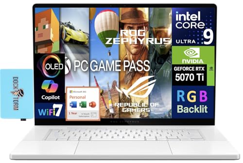 Image of ASUS ROG Zephyrus G16 Laptop 16.0 inch 240Hz WQXGA Display (Intel Ultra 9-285H, GeForce RTX 5070 Ti 12GB, 32GB LPDDR5X, 2x4TB SSD R0 (8TB), Win 11 Pro) w /MS 365 Personal, DKZ USB Port Expander