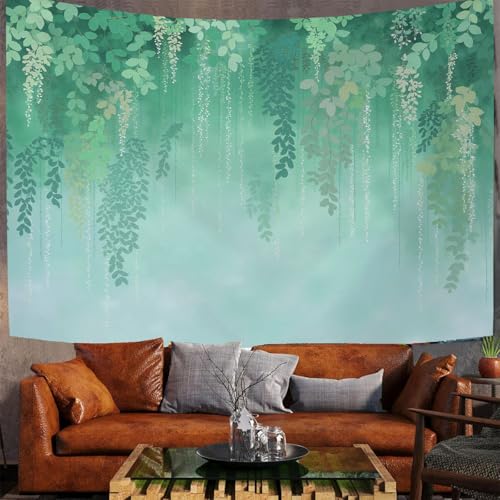 Tapisserie murale aquarelle feuilles vertes 150x130cm MULERN