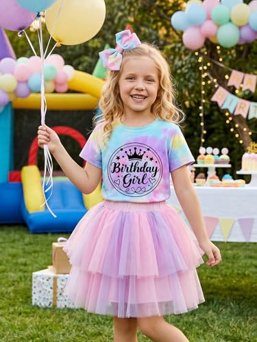 Image of YHHR Birthday Girl Shirt Tie Dye Girls Birthday Shirts 7-14 Year Kids Tops | Girls Birthday T Shirt, Cute B-Day Gifts Party Tops ,Birthday Outfits ,Letter Print Tees ,Graphic Short Sleeve Tee Tops