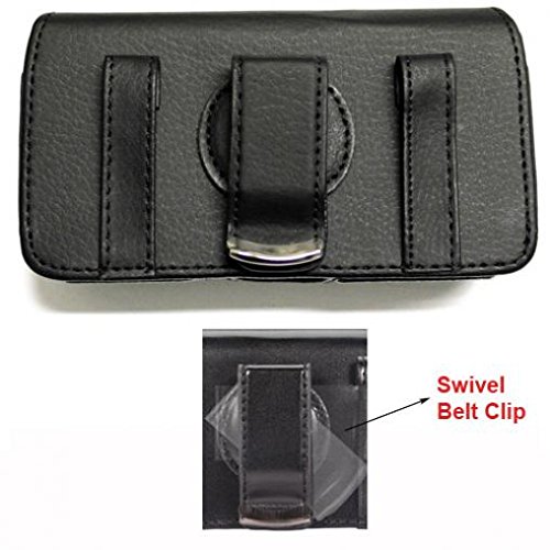 Black Leather Phone Case Side Cover Pouch Holster Swivel Belt Clip w Loops Compatible with Verizon LG Exalt LTE