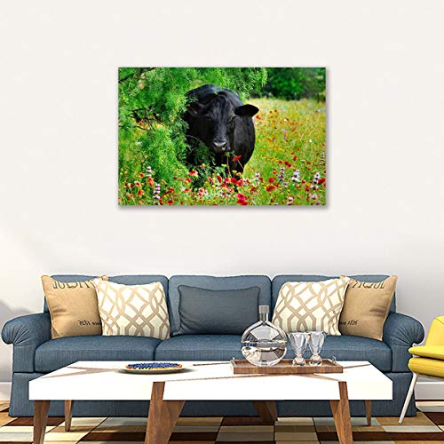 Vache noire avec fleurs tableau nature 70x100cm pour salon - 2