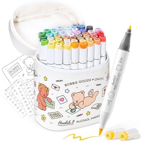 Ohuhu & Bobbie Goods Alcohol Markers, Co-branded 48-color Brush & Fine Alcohol Markers for Adult Artist Beginner Coloring Drawing Sketching Illustration, Honolulu B