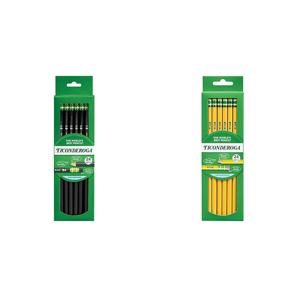 Ticonderoga Wood-Cased Pencils, Black and Yellow, 2 HB Soft, 24 Count