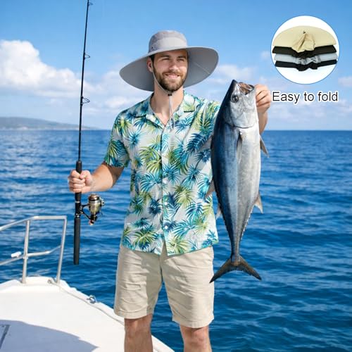 Image of HUAMULAN Wide Brim Sun Hats Men and Women Bucket Safari Fishing Hat for Hiking Garden Lawn Work Camping Outdoor