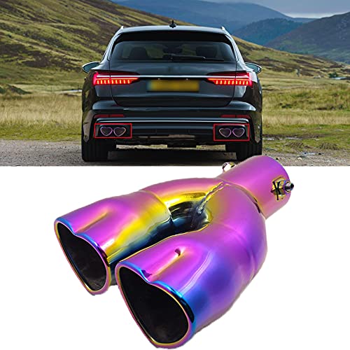 Dual Exhaust Tips Muffler Tip Chrome Exhaust Tip Heart Shaped Car Muffler Double Tube Universal Stainless Steel Car Exhaust Muffler,For Fitment On Most Cars Sedans Suitable For 48mm-60mm Exhaust Tip