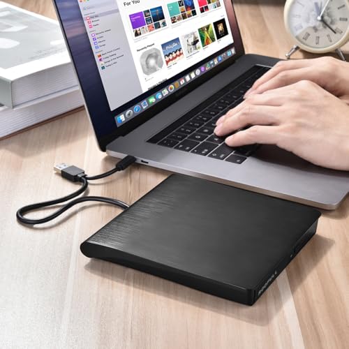 Image of ROOFULL External CD /DVD Drive with Carrying Case for Laptop, USB 3.0 Type-C CD Burner Reader Writer DVD Player ROM /RW USB-C Portable Optical Disk Drive for Mac PC Windows 11 /10 MacBook Linux Computer