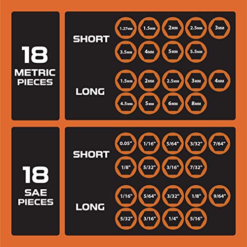 36 Piece Allen Wrench Set - Allen Wrenches/Hex Key Set in Metric & SAE Sizes - Thumbnail 3