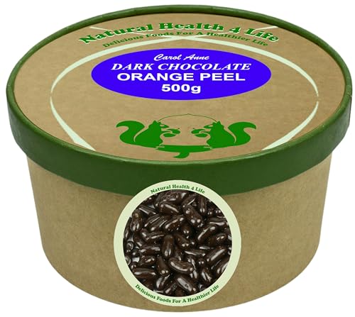Natural Health 4 Life Dark Chocolate Orange Peel 500g Real Orange Peel Coated in Dark Chocolate Gluten Free Snack in Recyclable Tub Made in the UK