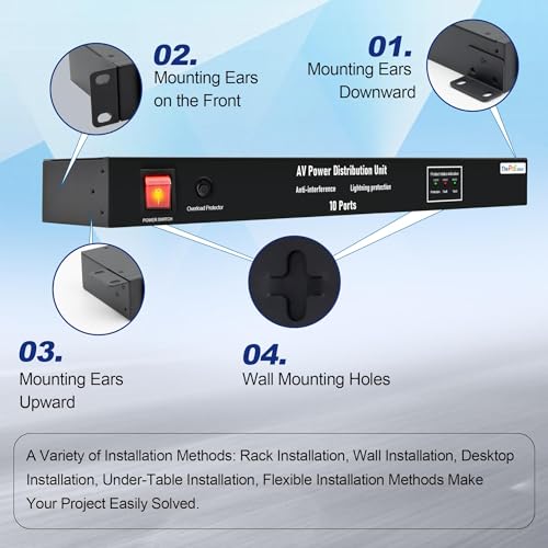 Image of 1U Horizontal PDU 19 inch Rack Mount Power Strip - Surge Protector | For Network Servers, 10 NEMA 5-15R Outlet, 120V 15A, 3600 Joules, Heavy-Duty 6 ft Cord